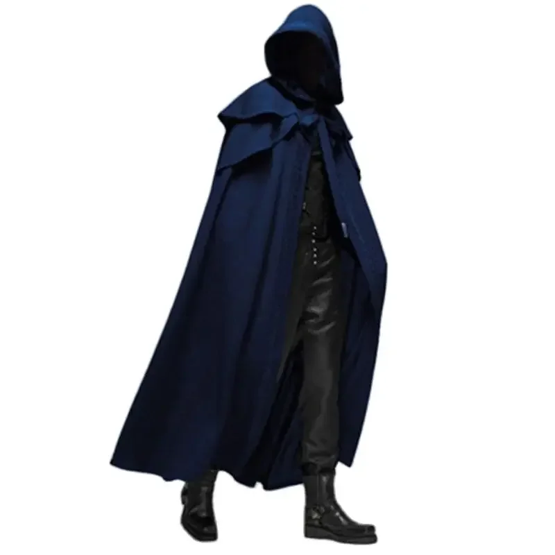 中世ヴィンテージフード付きルーズ黒マントコート防風トレンチ