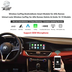 kSmart Auto Wireless CarPlay Android Auto for Alfa Romeo Stelvio & Giulia 16-19 Models Support OEM Microphone
