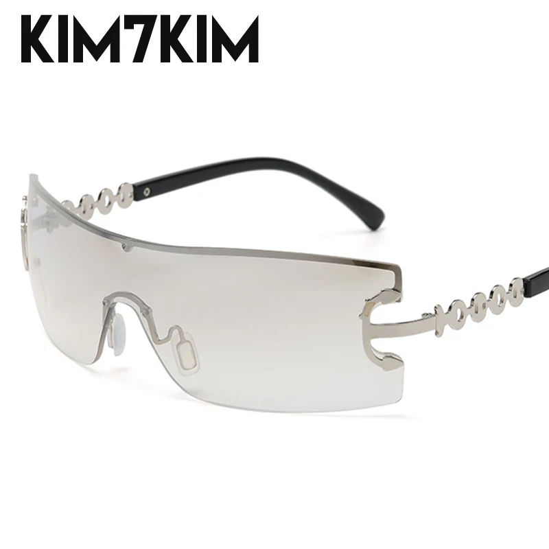 

Y2k Rimless One-Pieces Sunglasses Women 2023 Luxury Brand Designer Vintage Wrap Around Rectangle Sun Glasses For Ladies Shades