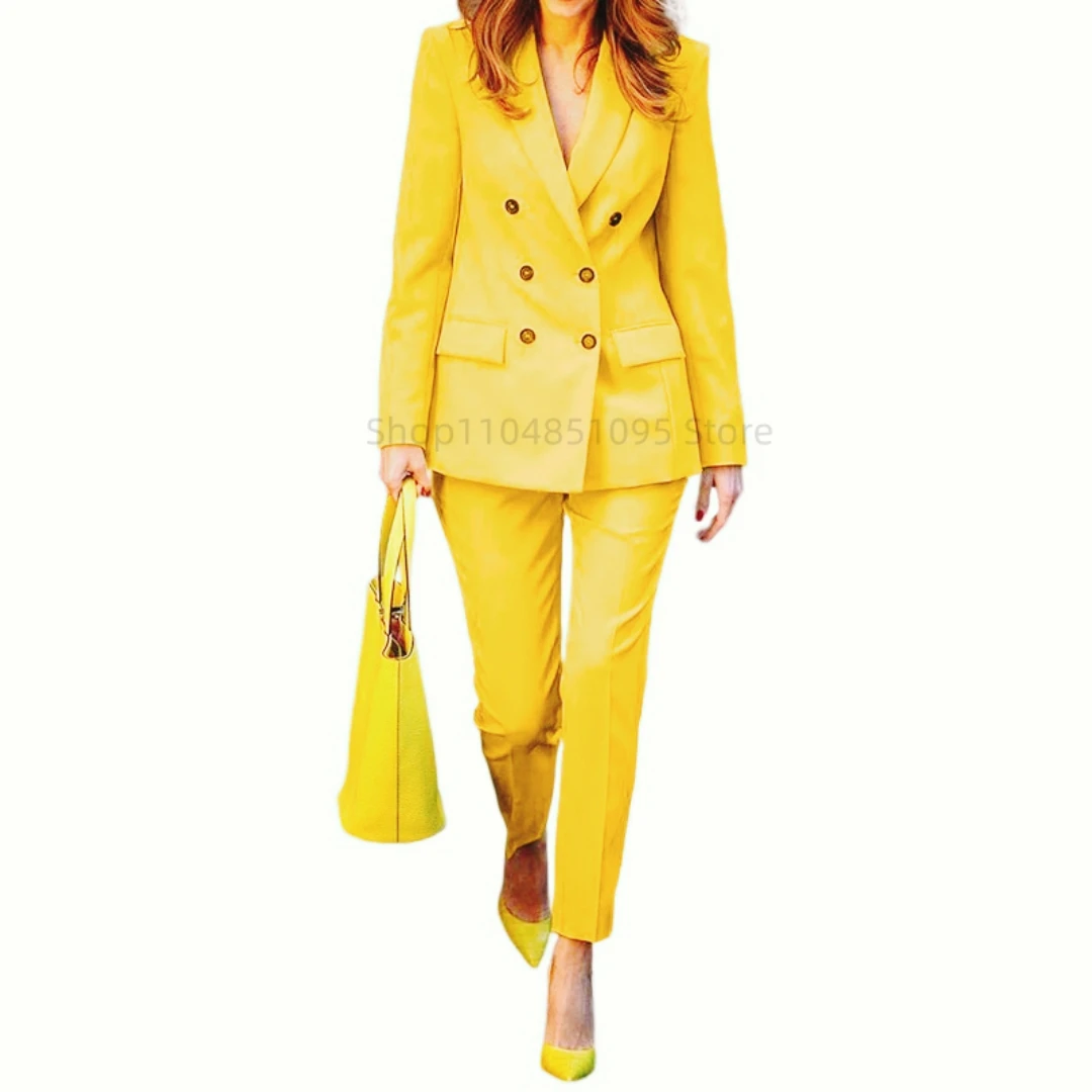 Rose Red Women's Suit Blazer Pants 2 Piece Set For Office Work Slim Fit Gray Jacket Sets Formal Wedding Female Clothing