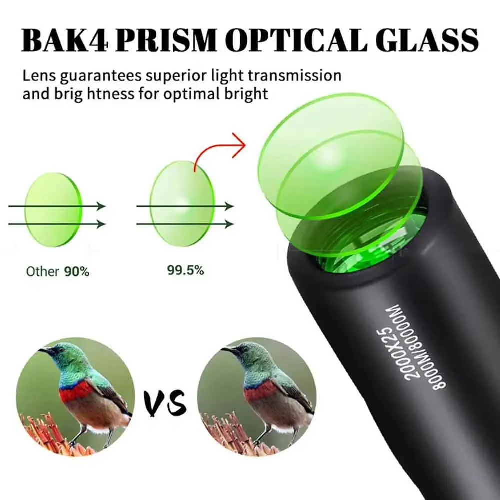 2000X25 HD Monocular Telescope Compact Portable For Travel Hiking Fishing Camping Stargazing Concerts Bird Watching Phone Holder