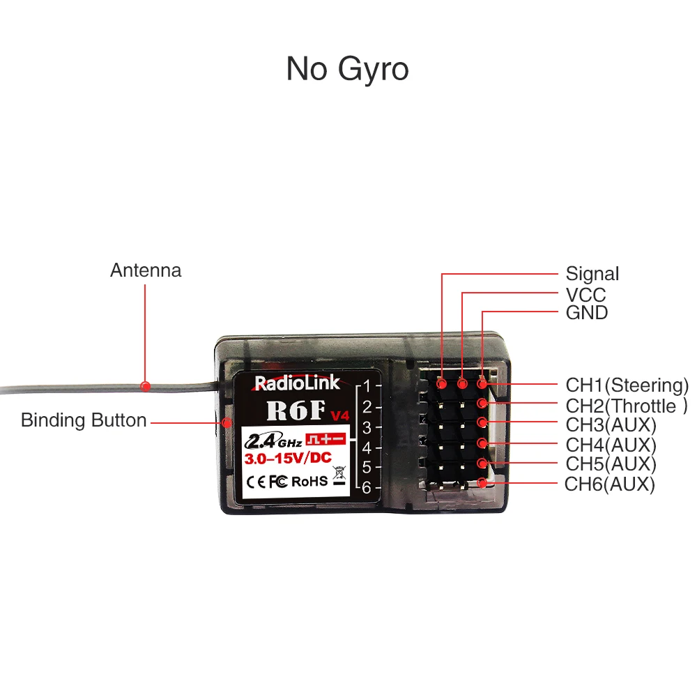 Radiolink R6F récepteur RC 6 canaux 2.4GHz avec câbles de liaison, adapté pour voiture RC et bateau