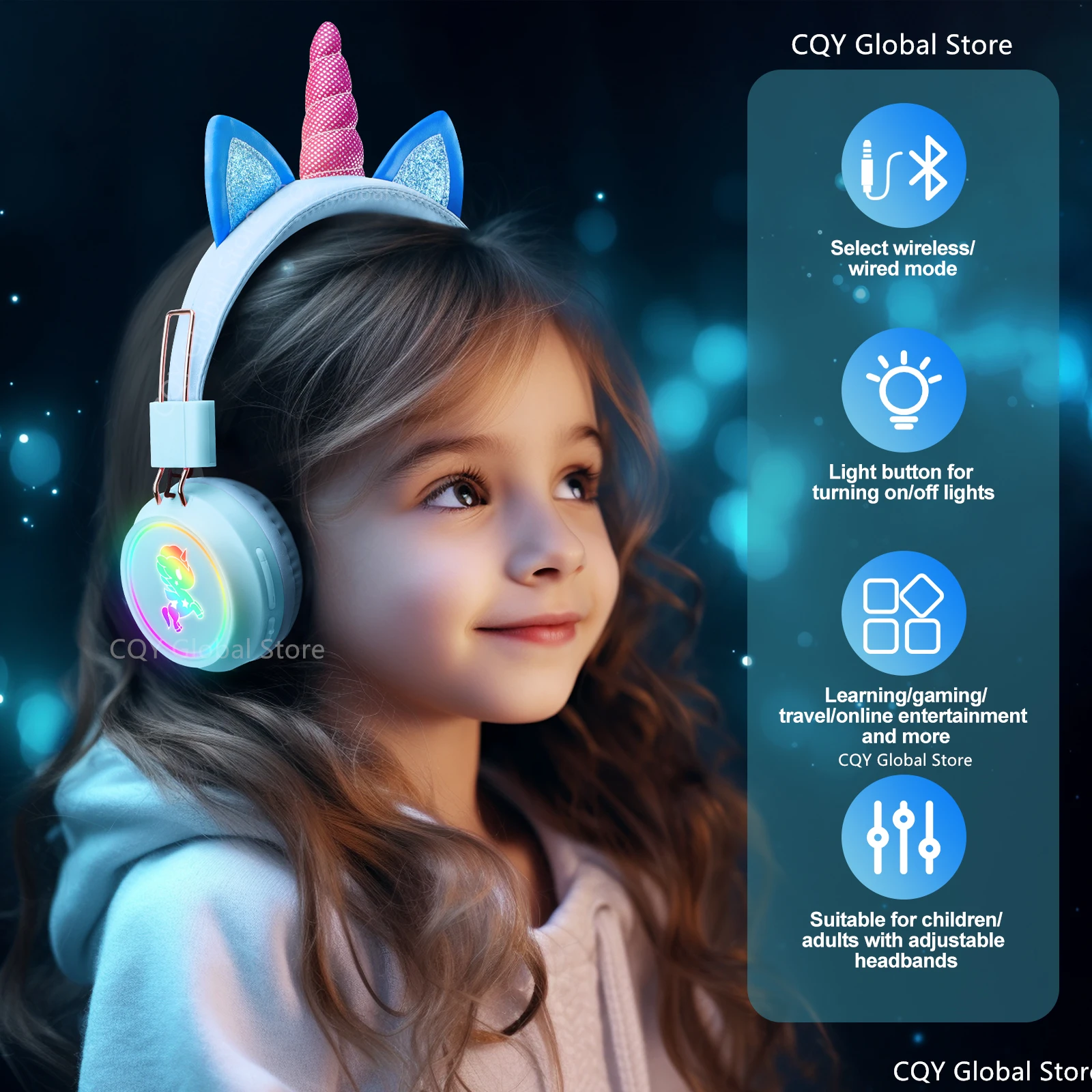 Cartoon Unicorn Wireless Headphones RGB Girls Daughter Music Stereo Earphone DIY Diamond Headset Kids Gift Cute Unicorn With Mic