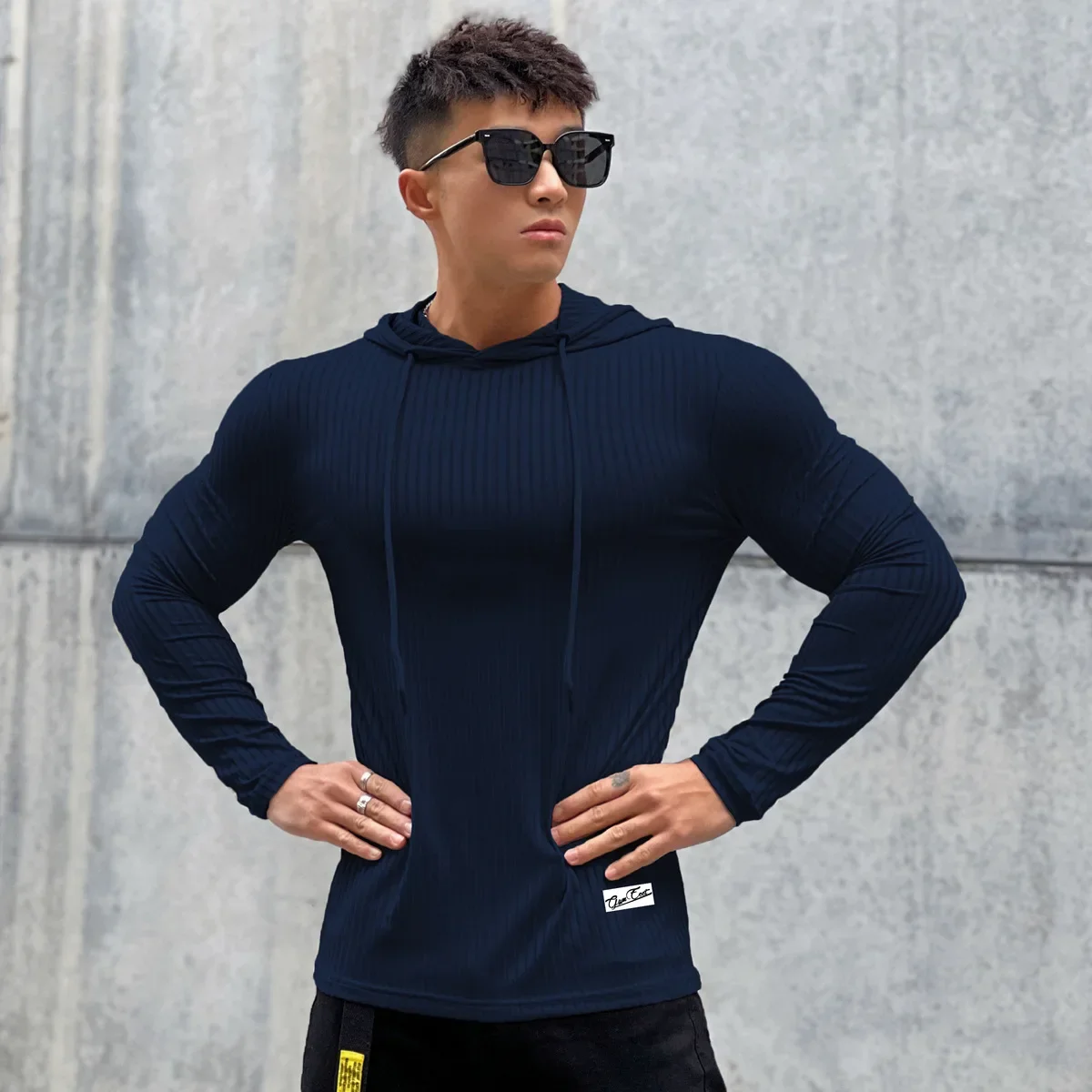 Men Fashion Knitted Pullover Fitness Hoodie Slim Bottom Shirt