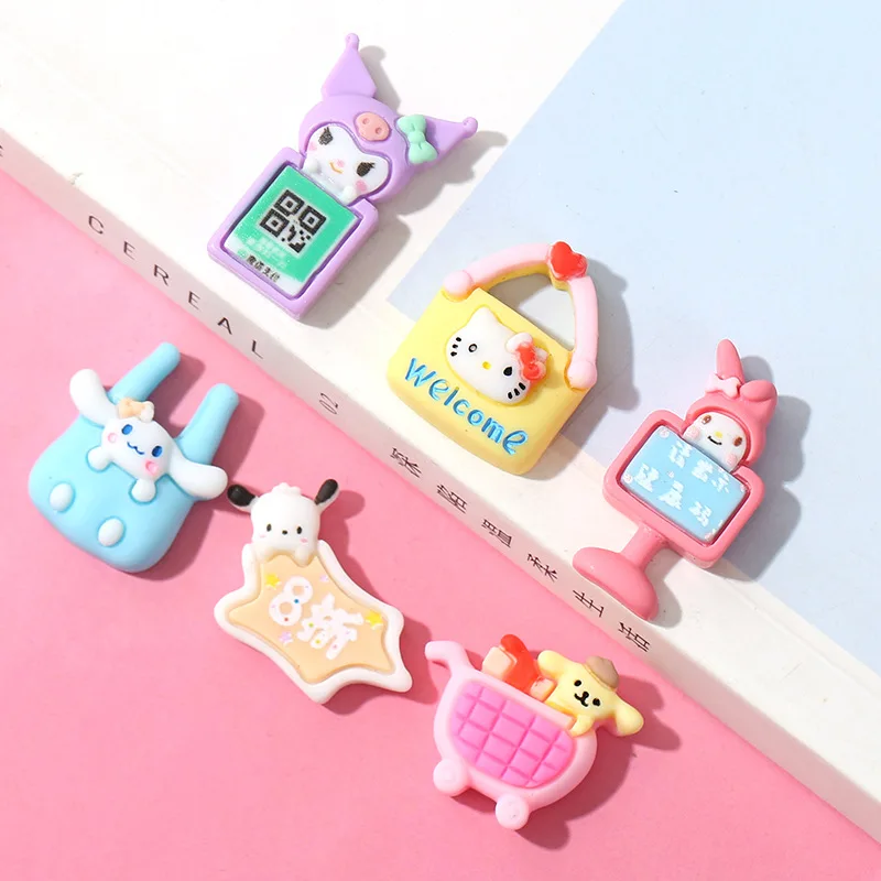 

10Pcs Kawaii Resin Accessories Sanrios Anime Hellokitty Mymelody Kuromi Shopping Series Diy Phone Cases Hair Card Keychain Gifts