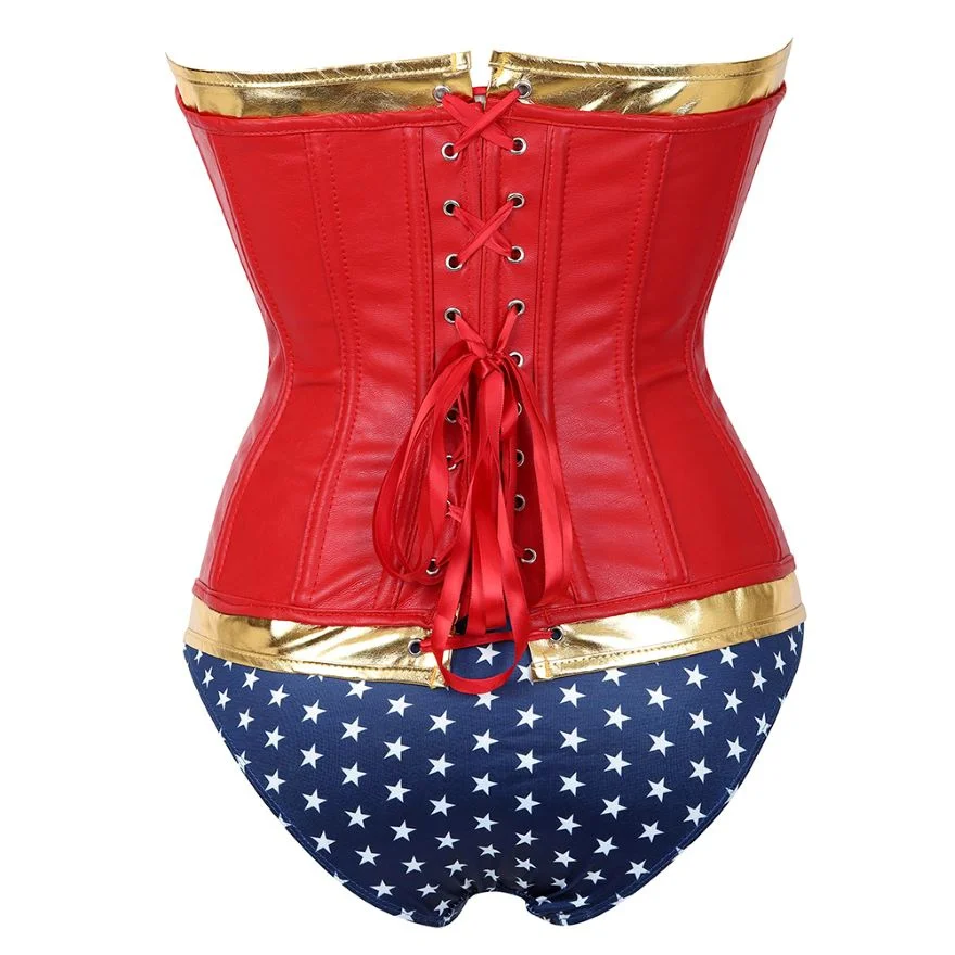 Faux Leather Corsets & Bustiers Lace up Steampunk Waist Slimming Overbust Overbust Corselet with Shorts Halloween Costume