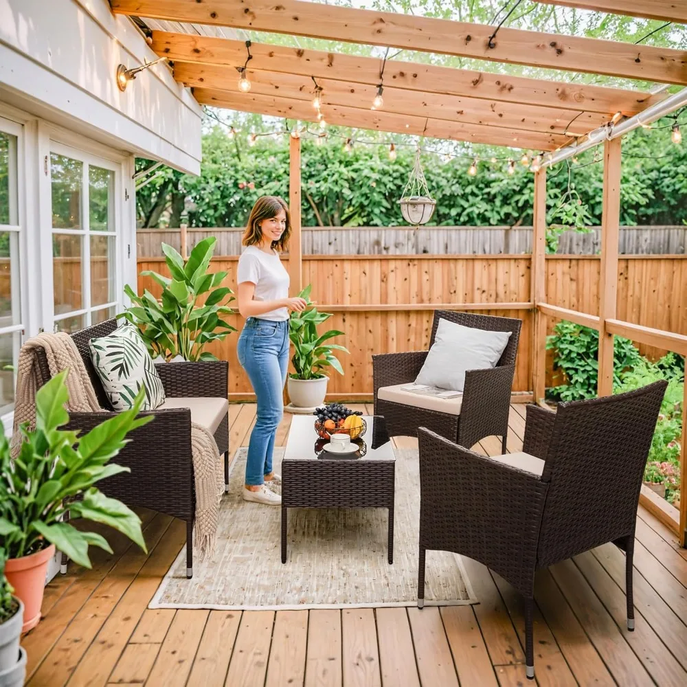 4-Piece Rattan Wicker Patio Furniture Set 4