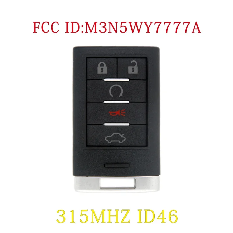 

BaoJiangDd car key Fit For Cadillac CTS STS Remote Smart Key 315MHz ID46 M3N5WY7777A Keyless Smart 5 Button Remote Key Fob