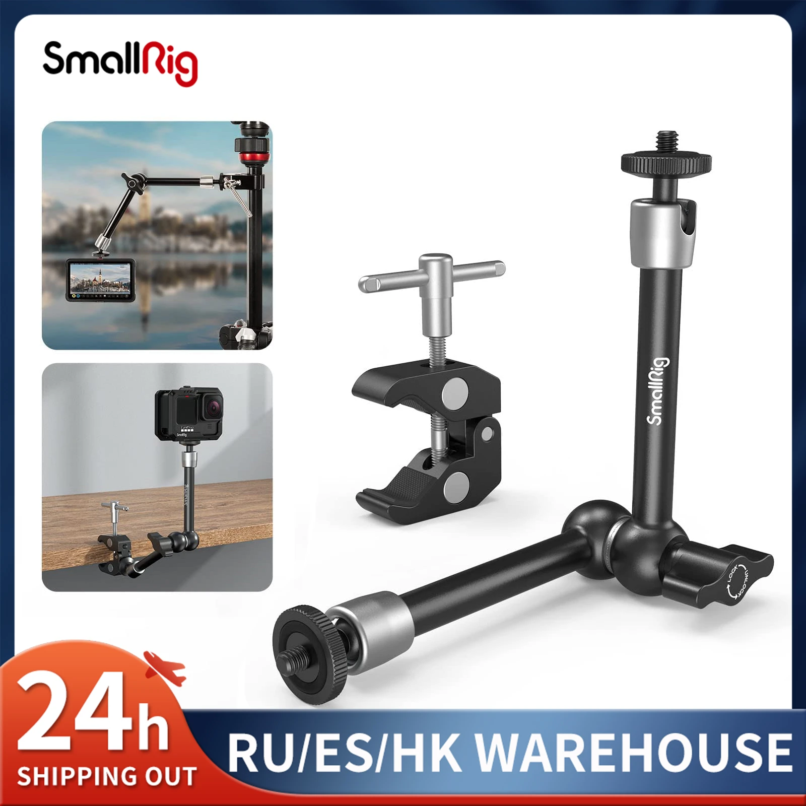 SMALLRIG Clamp W/ 1/4" And 3/8" Thread And 9.8 Inches Adjustable Friction Power Articulating Magic Arm With 1/4" Thread Screw For LCD Monitor/LED Lights - KBUM2732B - View #6