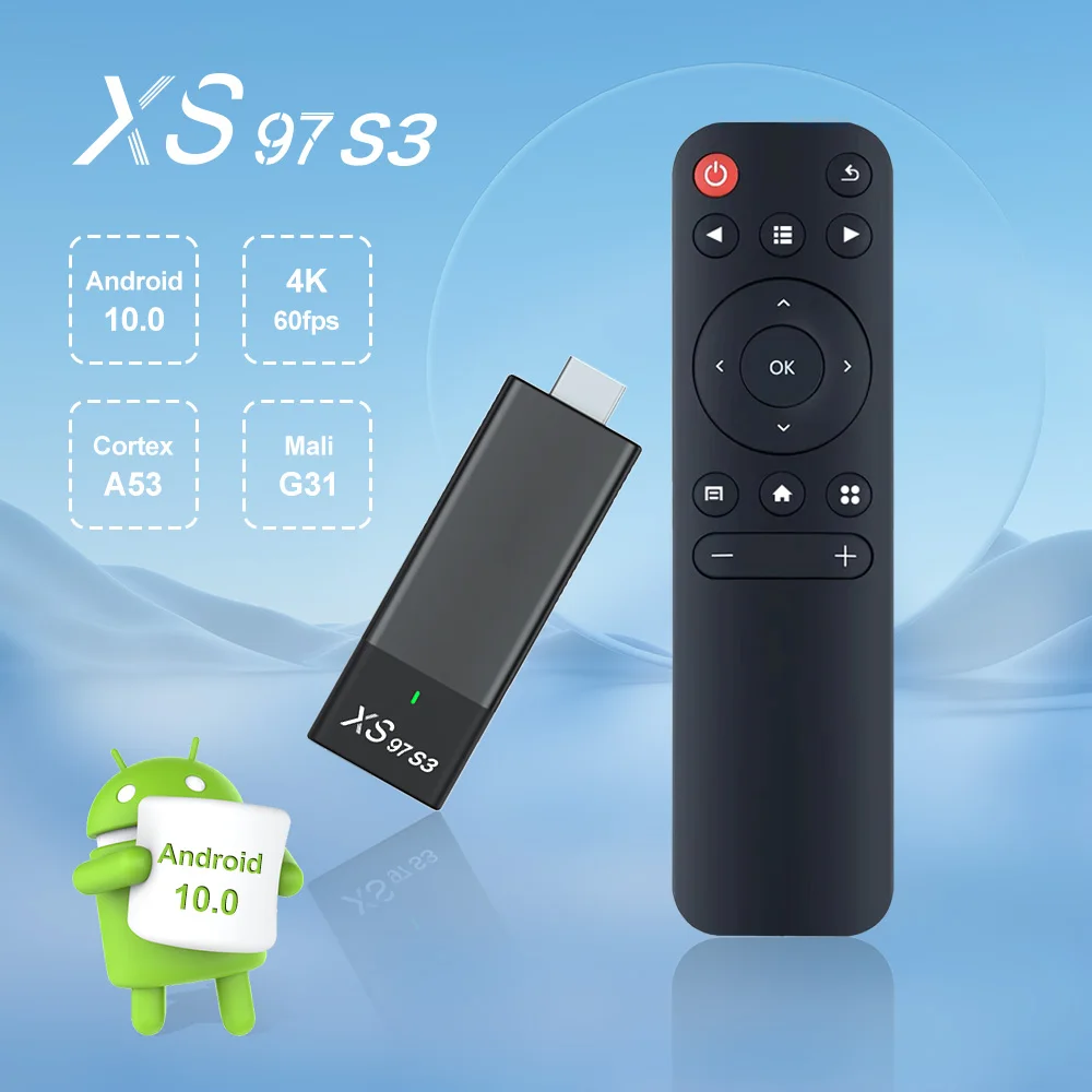 XS97 S3 Smart TV Stick Internet HDTV HDMI OS HDR WiFi 6 2.4/5.8G Android 10 Stick Portable Media Player for Google and YouTube