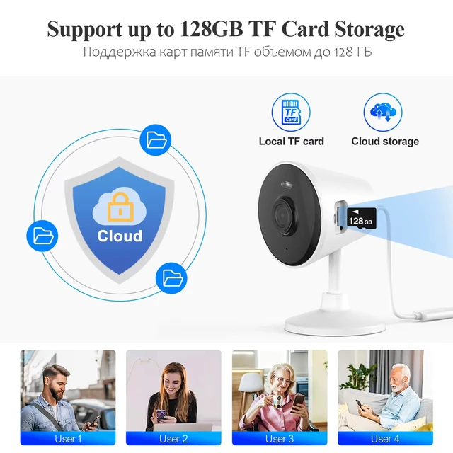 Techage 1pc 2MP Smart Camera Wireless Security Baby Moniter Human Detection Sound Alert IP Camera 2-Way Audio Support Alexa 4