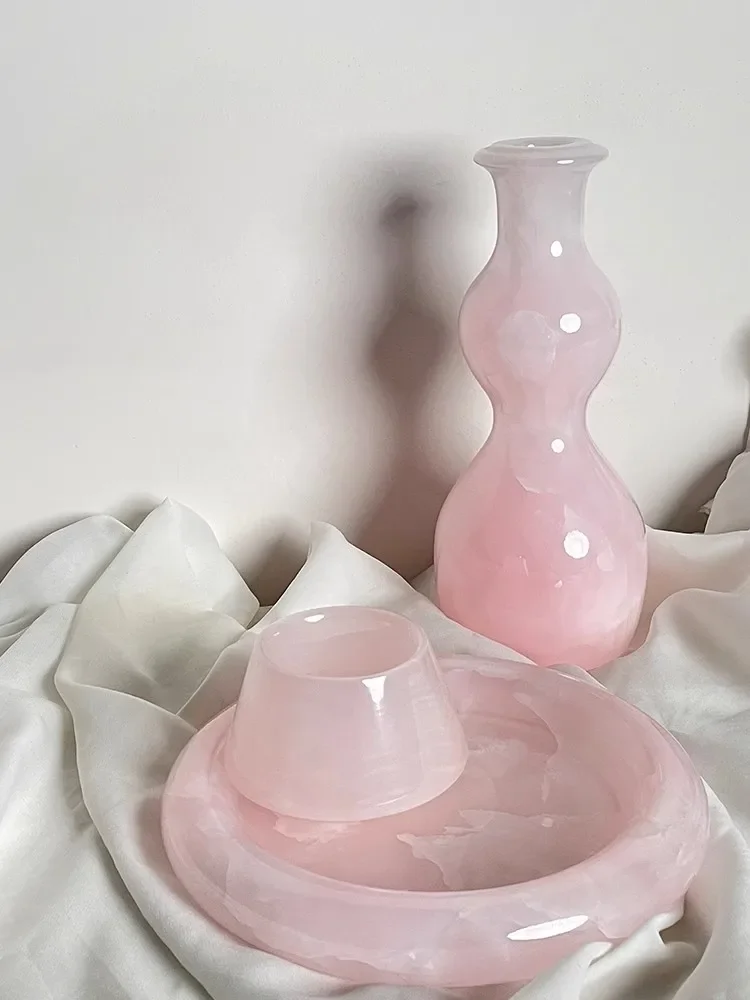 Modern Light Luxury Marble Stone Round Tray ART Photographic Prop Living Room Decoration Perfume Jewelry Pink Onyx Storage Tray 4