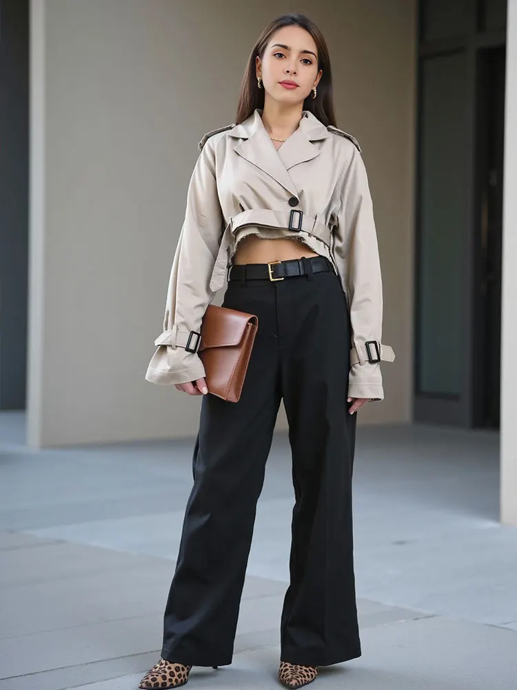 HH Women Casual Trench Outwear With Belt Vintage Solid Notched Neck Long Sleeve Jacket Autumn Fashion Lady Streetwear Coat