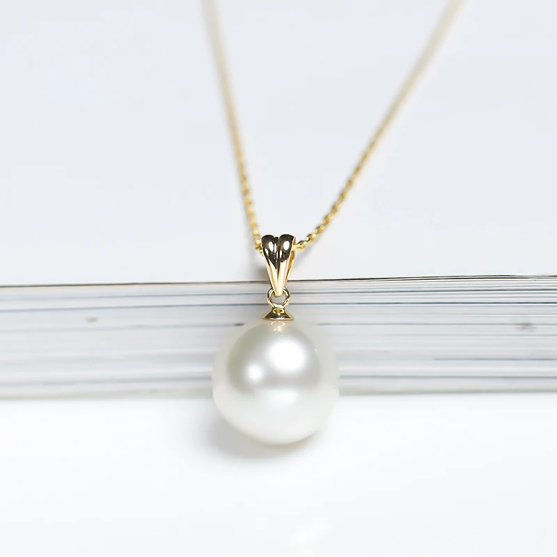 Real Big White Pearl Pendant For Women,11-12mm Natural Freshwtaer Pearl Pendant 18k Yellow Gold Chain Necklace Jewelry 2
