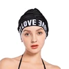 Women Pleated Swimming Caps Letters Love Printed Bathing Hat Adults Swim Pool Hot Spring Spa Comfortable Protect Long Hair Ears 2