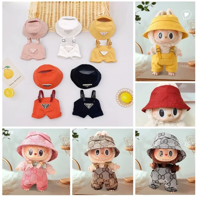 17cm Labubu Doll Clothes Set - Sit Party Overalls & Mini Hat for V1/V2 DIY Doll Clothing Accessories - Perfect Gift for Kids 3