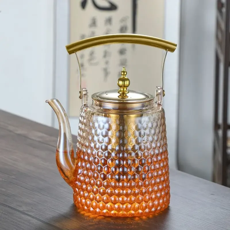 Japanese Hammered Beam Teapot Copper Handle Retro Boiling Pot Large Capacity High Borosilicate Glass Sky Pot Home Tea Ceremony