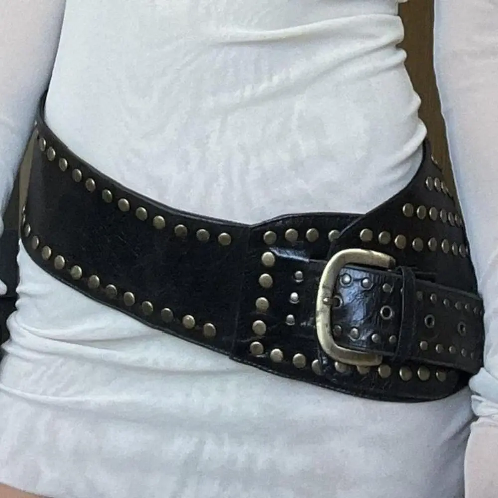 

Punk Style Asymmetric Belt Harajuku Aesthetic Streetwear Rivet Wide Belt Chic Leather Belt Women