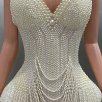Luxury Pearls Beading Sexy Halter Backless Bodysuit Evening Party Performance Costume Bar Nightclub Singer Dancer Stage Wear - Image 5
