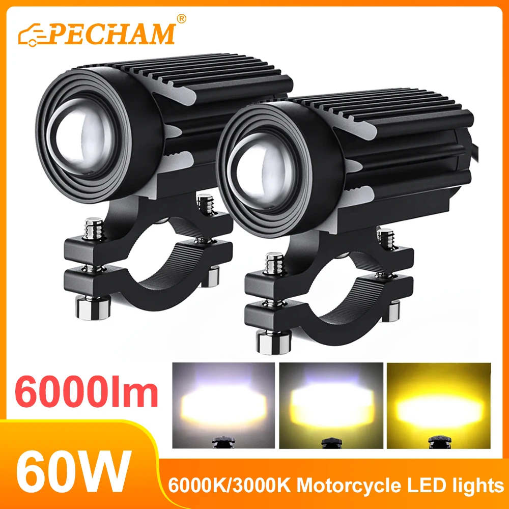 Motorcycle LED Lights 60W For Motorbike Off-road Front Auxiliary 6000lm 6000k/3000k Super Bright Mini Driving Headlight