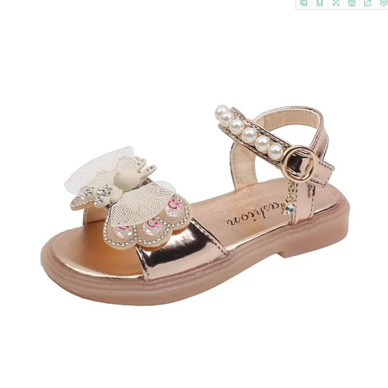 

Girl Flat Shoes Summer Fashion Children Champagne Princess Shoes Rhinestone Bow Open Toe Fashion Sandals Toddler Girls Sandals