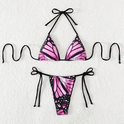 Butterfly Print Halter Mini Micro Bikini Female Swimsuit Women Bikinis Triangle Swimwear Two-pieces Bikini set Bathing Suit Swim