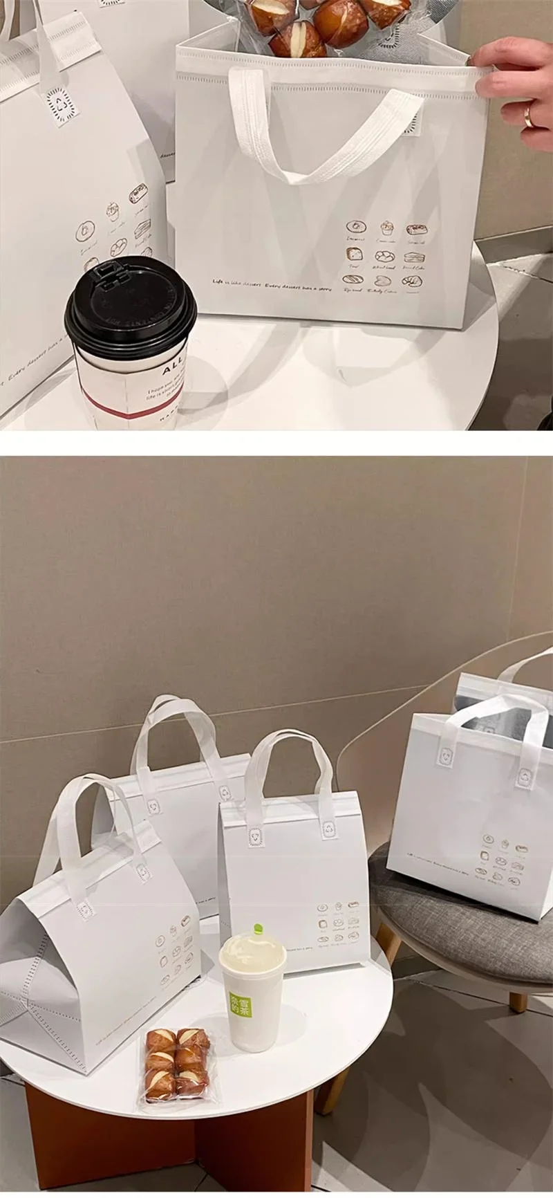 10pcs Non-Woven Insulated Tote Bags – Reusable Fabric Pouches for Cake, Bread, Drinks, ... - SKU NITB1733 - UGI Packaging