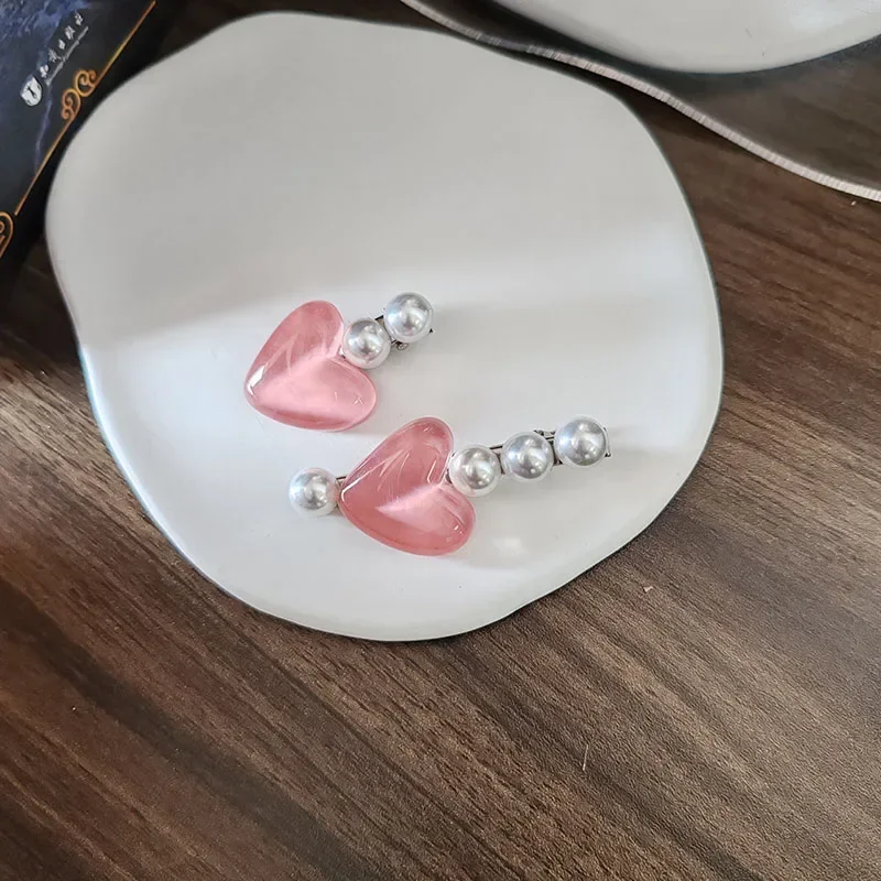 Heart-shaped Pearl Hair Clips For Women - Alloy Geometric