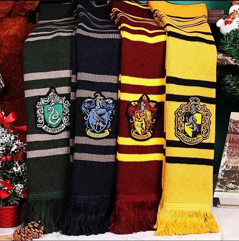 Hogwarts Scarf Gryffindors Ravenclaw Hufflepuffs Slytherins Magic School Badge Shawl Warm Winter Halloween Cosplay Prop