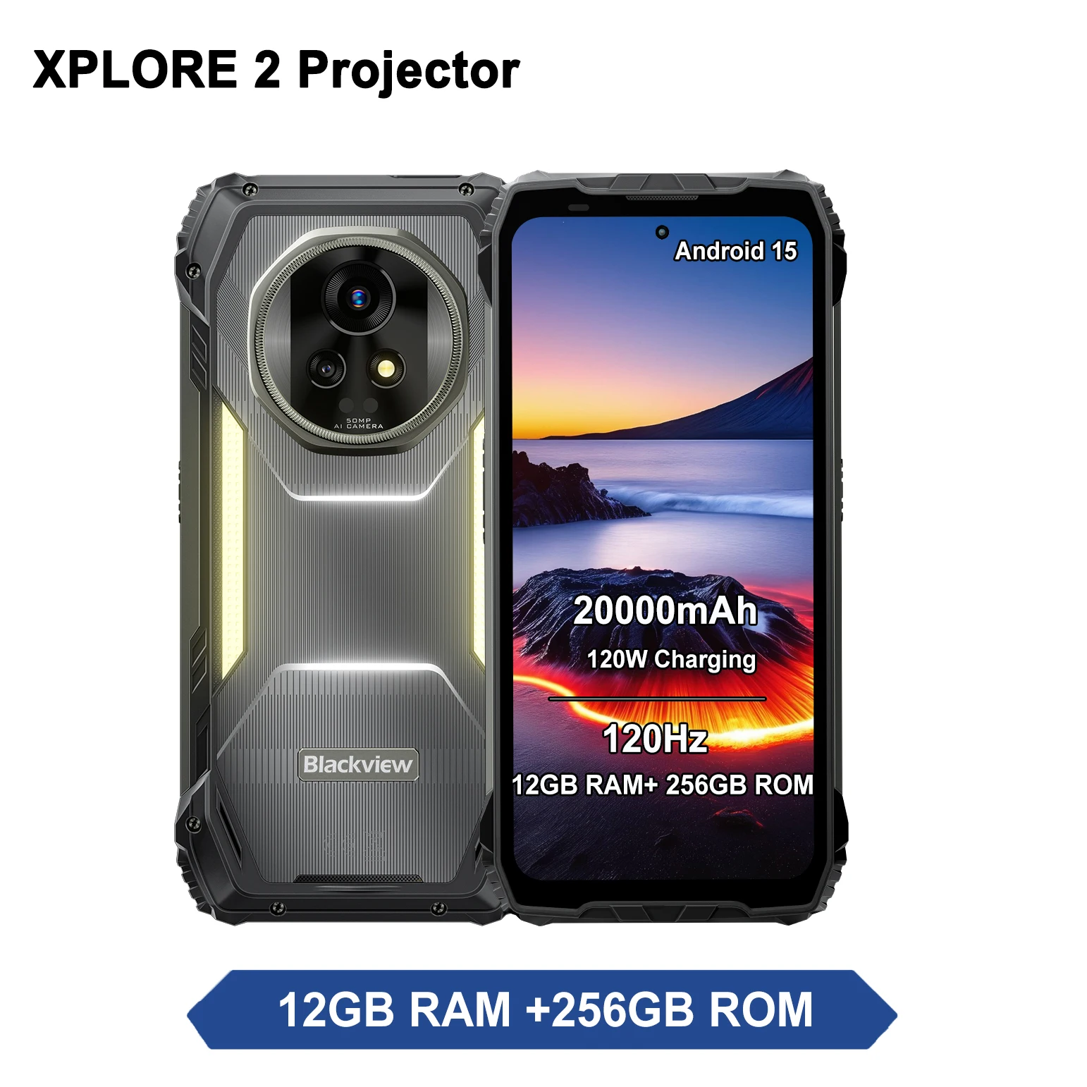 Blackview XPLORE 2 Projector 5G Rugged Smartphone 120W 50MP Camera