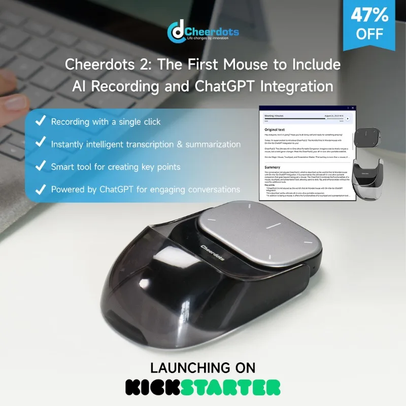 Detachable Air Mouse Wireless Touchpad Laser Cheerdots 2 All-in-one AI Recording ChatGPT Mobile Presenter Remote Control Custom