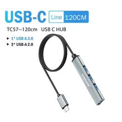 Lemorele 4-Port USB-C/USB-A Hub Multi Splitter Adapter (USB-C -120cm)