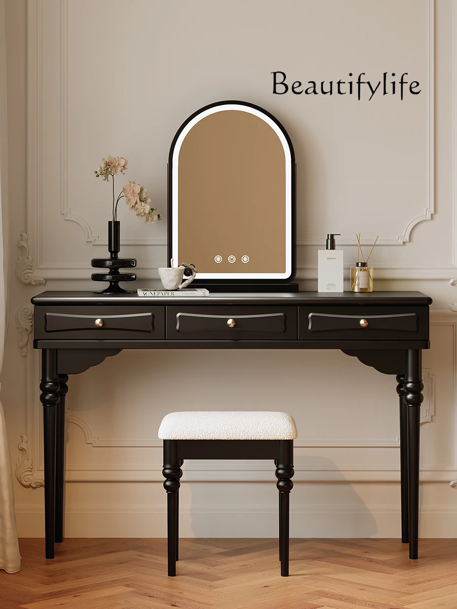 

French Retro Small Apartment Black Small Solid Wood Dressing Table