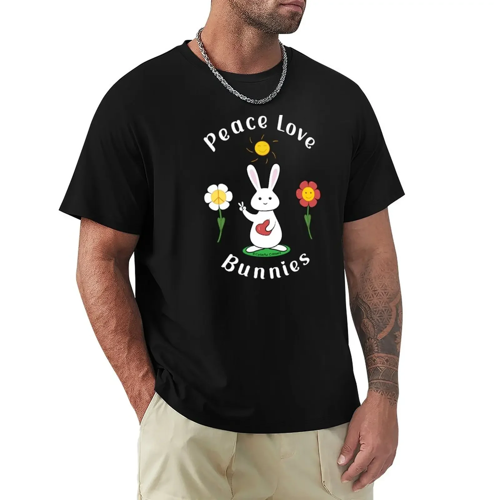 

Peace Love Bunnies - white T-Shirt boys whites Short sleeve tee t shirts for men cotton