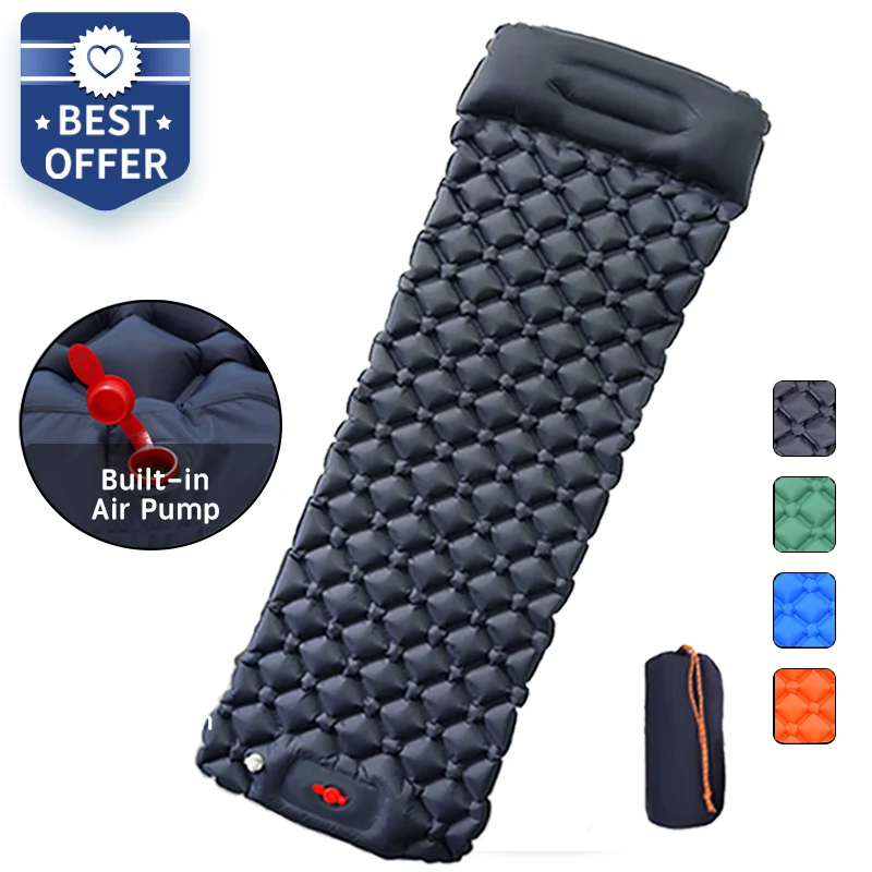  Outdoor Sleeping Pad Camping Ultralight Inflatable Mattress with Pillow Sleeping Mat Folding Bed Travel Cushion Hiking Trekking 