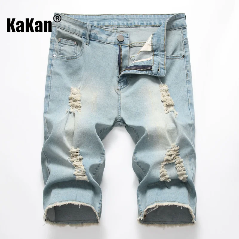 Kakan-Gao Street Stretch Holed Hem Men's Jeans, European and American Summer New Youth Popular Jeans K010-1201