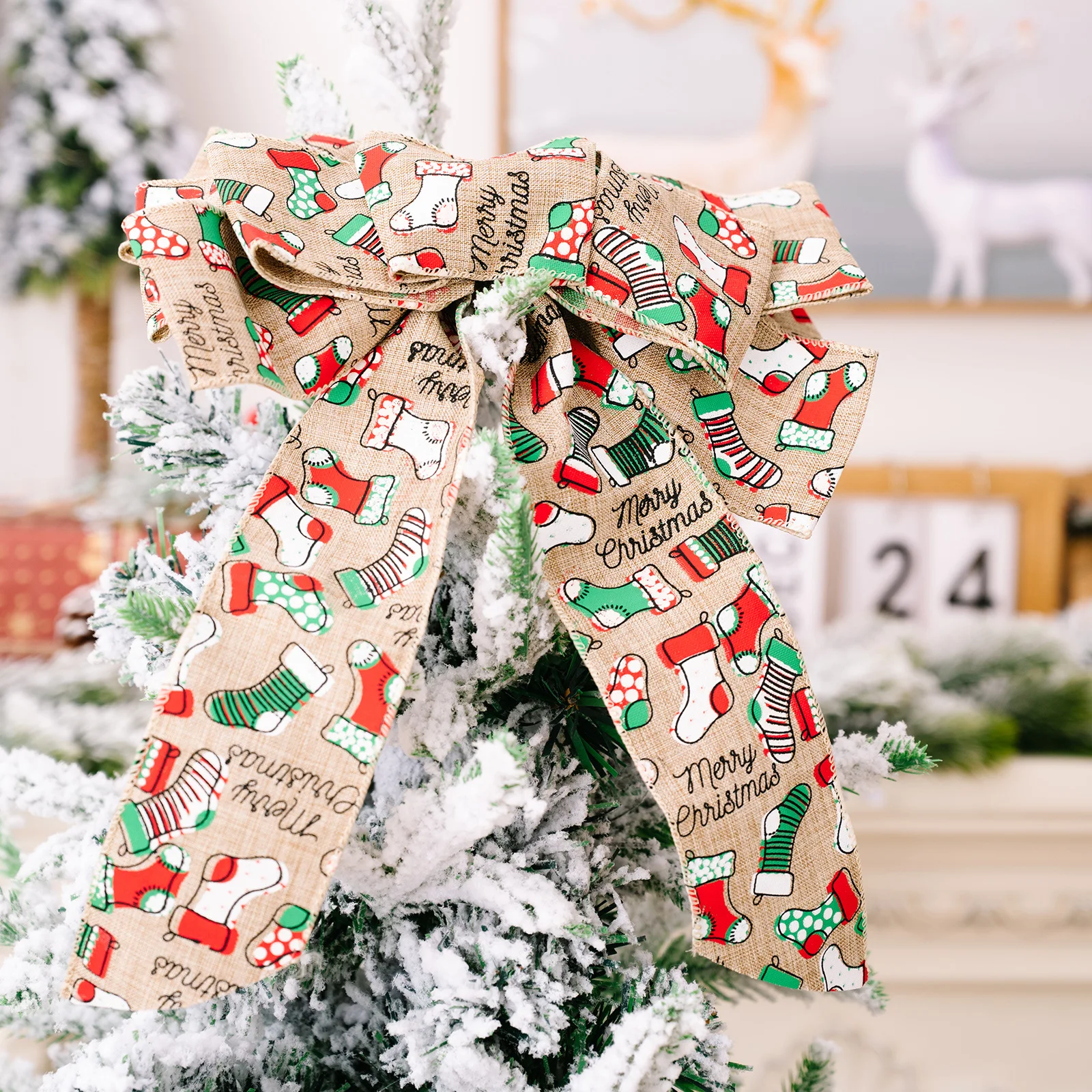 Vintage Reindeer Deer and Ornament Christmas Tree Gift Wrap