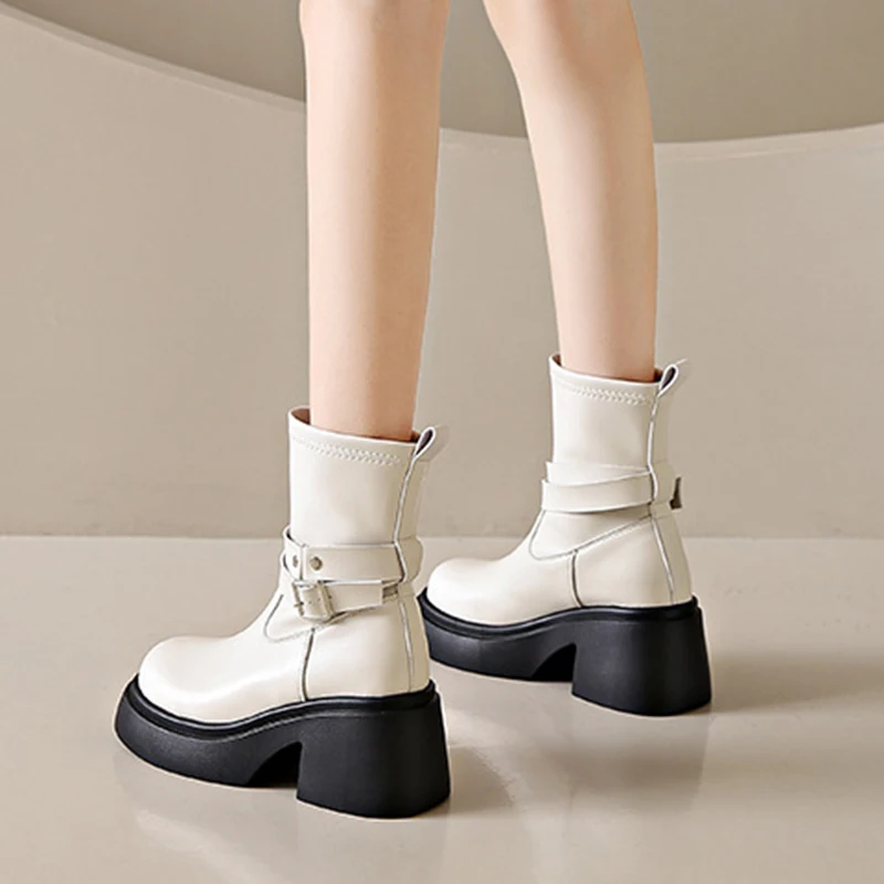 Women's Fashion Thick-soled Thick-heeled Boots For Four Seasons New Thin Section Thin Boots Mid-tube Elastic Casual Boots 35-40