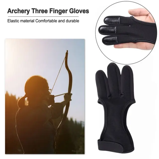 thumbnail image 2 of Three Finger Archery Glove – Leather & Elastic Protective Shooting Glove For Adults & Kids (Adjustable Wrist Strap) 2 of 6