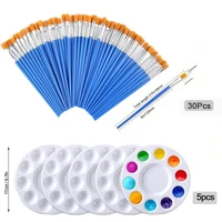 Paint Brushes Palettes Set 30pcs Flat Nylon Hair Artist Brushes With 5pcs Paint Trays For Acrylic Watercolor Oil Gouache Tempera 2