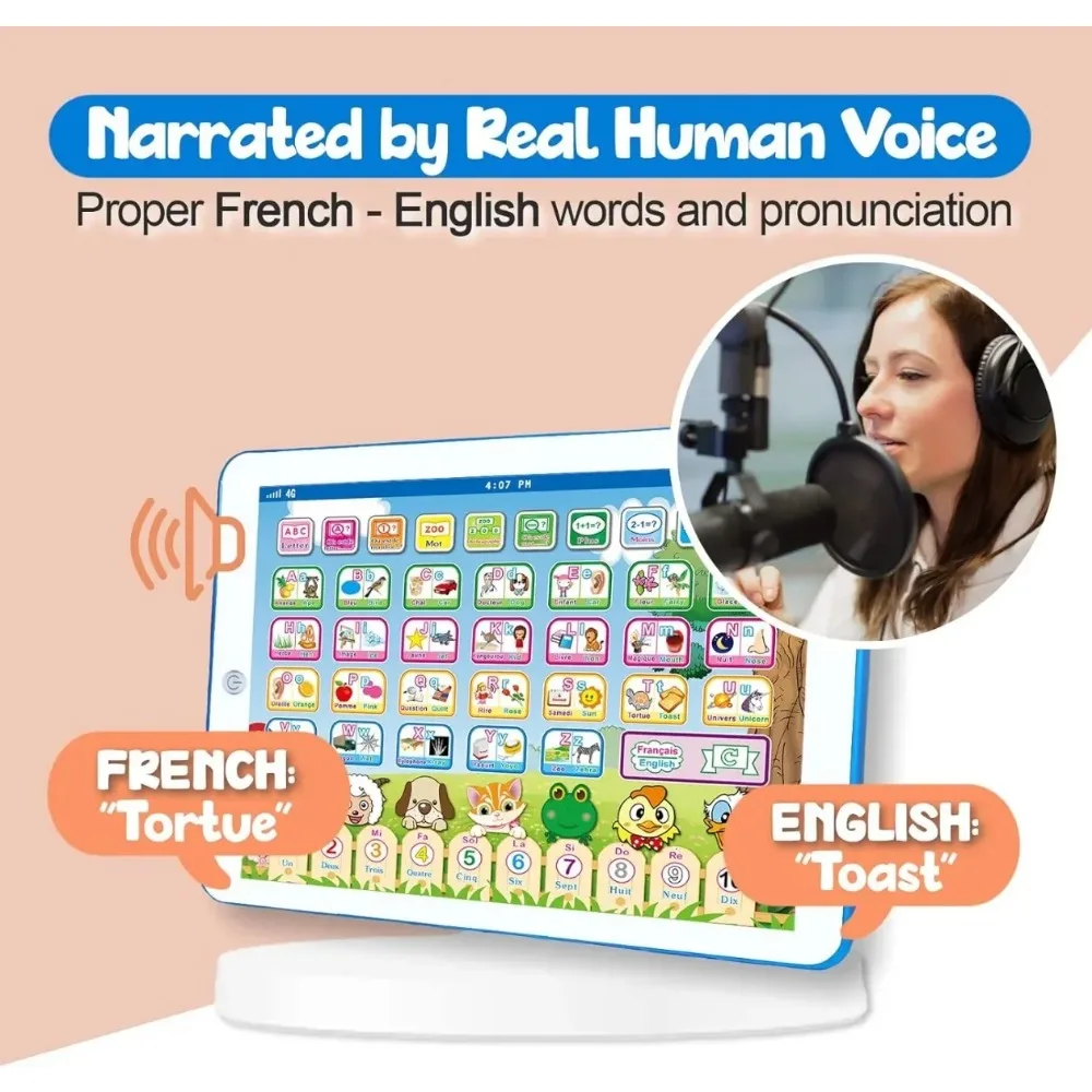French English Bilingual Learning Tablet Toy Learn Alphabet ABC Numbers Words Spelling| Interactive Educational Toys for Kids 5