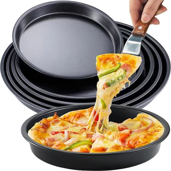 6-10inch Carbon Steel Circular Pizza Baking Tray Anti Stick Cake Baking Pan Microwave Oven Pie Cookie Baking Tray for Kitchen