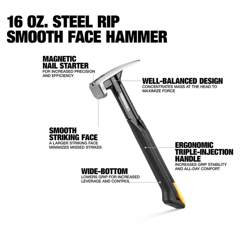 TOUGHBUILT TB-H1-1R-S16 TB-H1-1R-S18 16 OZ. 18 OZ. Smooth Polished Face Magnetic Hand Tool Steel Rip Hammer 2