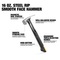 TOUGHBUILT TB-H1-1R-S16 TB-H1-1R-S18 16 OZ. 18 OZ. Smooth Polished Face Magnetic Hand Tool Steel Rip Hammer 2