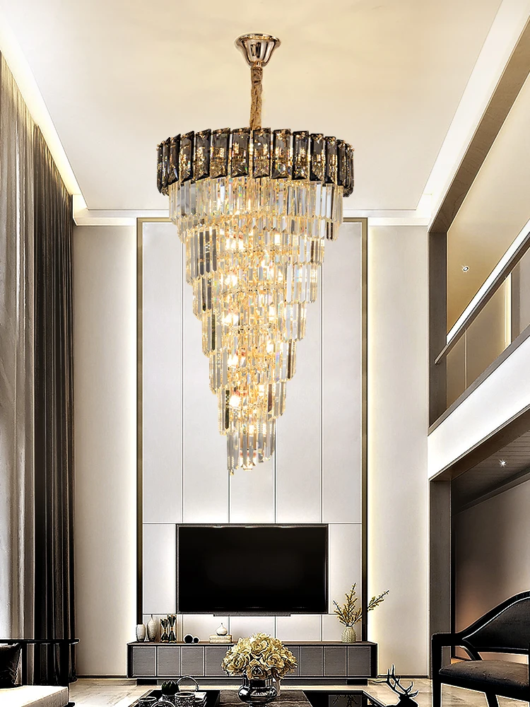 

Wholesale Large Round Chrome Livingroom Ceiling Chandelier Staircase Led Pendant Light Big Luxury Modern K9 Crystal Chandelier