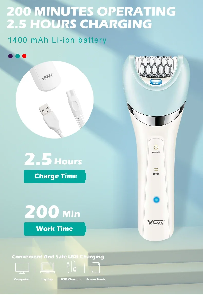 Vgr 5-in-1 Lady Shaver Epilator Set Waterproof Electric Grooming Kit_voghion.com