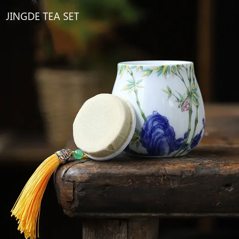 Enamel Color Ceramic Tea Jar Chinese Tea Container Portable Coffee Moisture-proof Tank Kitchen Storage Can Teaware Accessories