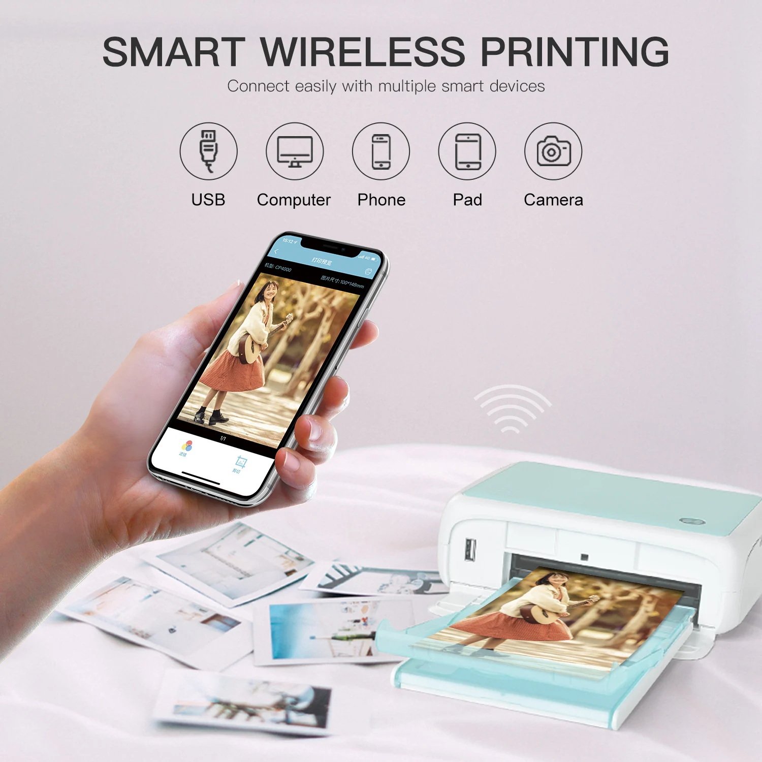 Impressora Fotográfica a Cores Impressora Fotográfica sem Fio Portátil a Cores Usb Bluetooth 300dpi Impressora de Sublimação Térmica ou Fita de Papel - Imagem 5