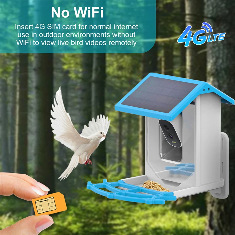 Bird Feeder Bird Smart Feeder with Camera 1080P Solar Low Power Night Vision IP66 Waterproof 4G or WIFI Connect