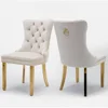 Velvet Upholstered Dining Chairs Set of 2, Nailhead Trim and Gold Plated Leg, Metal Pulling Ring, Modern Style Kitchen Chairs 1
